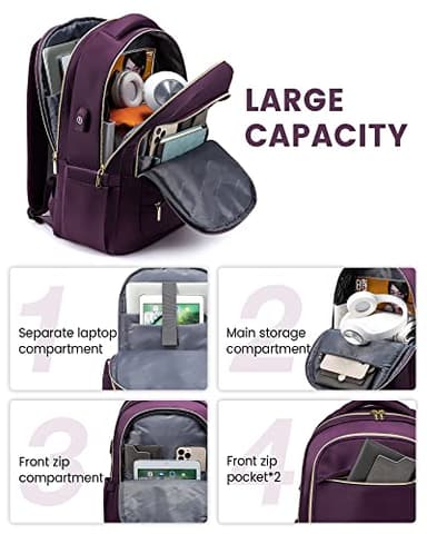 LOVEVOOK Laptop Backpack for Women, 17 Inch Slim Computer Bag with Separate Computer Compartment for Work Travel Business - Image 2