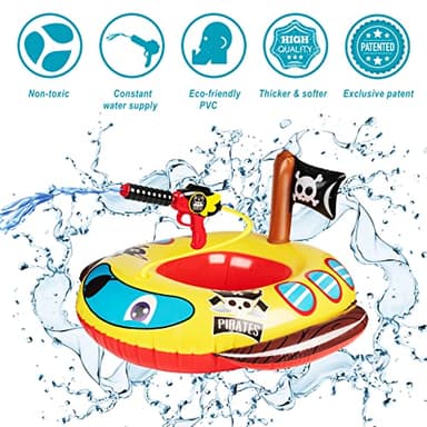 Inflatable Pool Floats Kids with Water Gun, Pirate Ship Pool Floats for Toddlers, Blow Up Pool Toys for Kids Ages 4-8, Summer Fun Boat Shaped Water Toys Swimming Floaties for Boys and Girls - Image 2