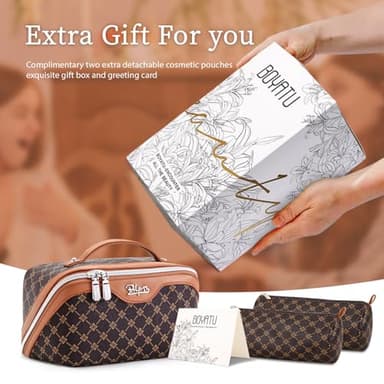 BOYATU Travel Makeup Bag Cosmetic Bags for Women: 3 Pcs Set Large Portable Make up Bag with Handle - Vegan Leather Toiletry Bags with Compartments - Makeup Organizer for Travel Essentials(A-1-Coffee) - Image 6