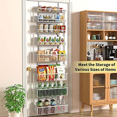 Moforoco White Over The Door Pantry Organizer, Pantry Organization and Storage, Metal Hanging Spice Rack Shelves Door, Seasoning Shelves, Laundry Room Organization, House and Kitchen Essentials - Image 3