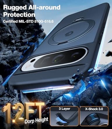 TORRAS 360 Spin Magnetic Stand for Google Pixel 9 Pro XL case, 12FT Mil-Grade Drop Protection, Compatible with Magsafe, Slim Google Pixel 9 Pro XL Phone Case with Kickstand, Black - Image 4