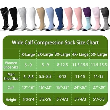 LEVSOX Plus Size Compression Socks for Women&Men Wide Calf 15-20 mmHg Knee High Extra Large Calf Support Socks for Nurse, Medical, Travel, Black, White, Wheat - Image 5