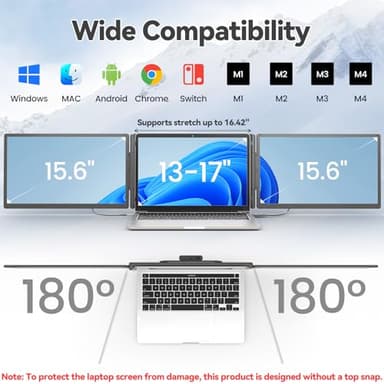 KEFEYA 15.6" Laptop Screen Extender with Magnetic Power Bank, FHD 1080P Triple Monitor Extender for 13-17" Laptop, Plug & Play via Type-C/HDMI/USB-A, Compatible with Mac/Windows/Android - Image 6