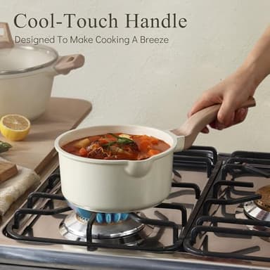 CAROTE 1.5Qt & 3.0Qt Sauce Pan Sets with Lid Cooking Pots Nonstick Saucepans Cookware Set with Pour Spout Small Kitchen Pot, Induction Comptable, Easy to Clean, PFOA FREE (White Granite) - Image 6