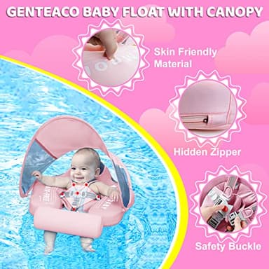 Mambobaby Baby Swim Float with Canopy & Tail Infant Pool Float Non-Inflatable Toddler Swim Float with Skin-Friendly Material for 3-24 Months Baby Boys Grils Elephant Pink - Image 5