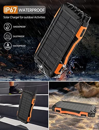 Solar Charger, Power Bank, 42800mAh Portable Charger Power Bank External Battery Pack 5V3.1A Qc 3.0 Fast Charger Built-in Super Bright Flashlight (Orange) - Image 4