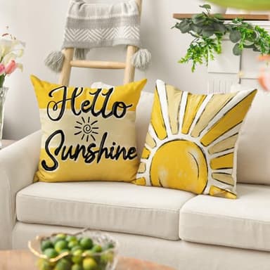 AVOIN colorlife Home Sweet Home Daisy Throw Pillow Covers, 18 x 18 Inch Spring Summer Flowers Hello Sunshine Cushion Case for Home Sofa Couch Set of 4 - Image 4
