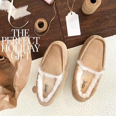 Dearfoams Women's Fireside Water Resistant Indoor/Outdoor Genuine Shearling Mel Moccasin Slipper, Wide Widths - Image 6