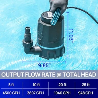 Aquastrong Sump Pump 1 HP 4500 GPH Submersible Water Pump Thermoplastic Portable Utility Pump High Flow Water Removal for Swimming Pool Garden Pond Basement Window Wells with 10ft Long Power Cord - Image 7