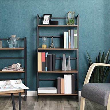 VASAGLE Industrial Bookshelf, Folding Bookcase, 4-Tier Ladder Shelf, Wood Look Accent Furniture with Metal Frame, for Home Office Sturdy and Stable ULLS88X - Image 4