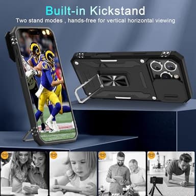 DEERLAMN Case for iPhone 16 Pro Max with Slide Camera Cover+Screen Protector (1 Pack), Rotated Ring Kickstand Military Grade Shockproof Protective Cover-Black - Image 4