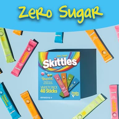 Skittles Singles To Go Tropical Variety Pack, Watertok Powdered Drink Mix, Zero Sugar, Low Calorie, Includes 4 Flavors: Strawberry Starfruit, Mango Tangelo, Kiwi Lime, Pineapple Passionfruit, 1 Box (40 Single Servings) - Image 4