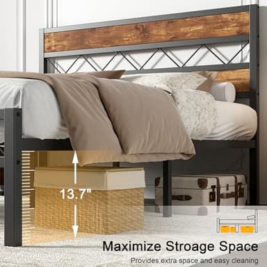 VECELO Full Size Bed Frame with Headboard, Heavy-Duty Platform Bedframe with Metal Slats Support, No Box Spring Needed, Easy Assembly, Black & Brown - Image 5