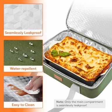 Lifewit Expandable Insulated Casserole Carrier for Hot or Cold Food, Double Decker Food Bag Lasagna Holder Carry Tote for Potluck Parties/Picnic/Cookouts, Fits 9"x13" Baking Dish, Dark green - Image 6