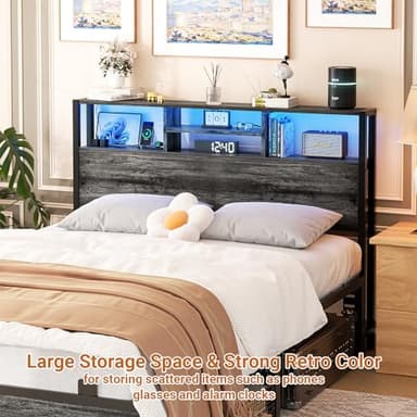 Aheaplus Headboard for Full Size Bed with Storage, Headboards with Outlets, USB Ports and LED Light, Full Size Head Board Only, Height Adjustable, Reversible, Sturdy and Stable Headboard, Black Oak - Image 6