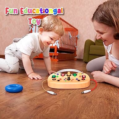 Montessori Toddler Busy Board Sensory Toys for Toddlers Wooden Autism Sensory Toy, Toddler Switch Board with 17 LED Lights for Kids 1-6 Year Olds to Develop Fine Motor Skills. - Image 5