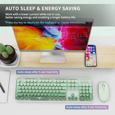 Ubxxziy Wireless Keyboard and Mouse | Cute Colorful Keyboard and Mouse with 2.4GHz Cordless Retro Typewriter Keyboard | Auto-Sleep | USB Receiver for Windows PC/Laptop - Green Gradient - Image 5