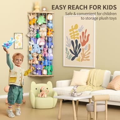 Jtksfcl Stuffed Animal Storage Wood Corner Plush Toys Holder with Star Pattern, Length Adjustable Hanging Stuffed Animal Toy Organizer Shelf for Nursery Play Room Bedroom Kid Room - Image 4