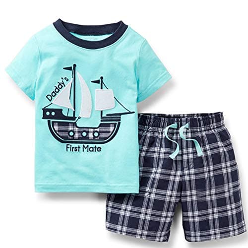 Baby Boy Summer Blue Sailboat Short Sleeve Tee and Shorts Clothes Outfit Set 2t