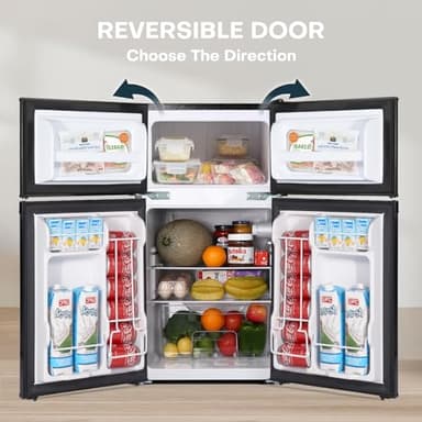 Upstreman 3.1 Cu.Ft Mini Fridge with Freezer, Double Door Small Fridge, Dorm Essentials, Adjustable Thermostat, Energy Saving, Mini Refrigerator for Office, Dorm,Bedroom, Stainless - Image 4