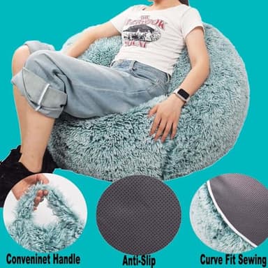 Fluffy Stuffed Animal Storage Bean Bag Chair Cover (No Filler), Faux Fur Comfy Bean Bag Cover for Organizing Plush Toys or Textile, for Adults Teens Kids Girls,Dark Green - Image 5
