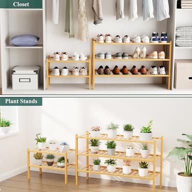 Smiry Shoe Rack, 3 Tier Long Bamboo Shoe Organizer, Stackable Free Standing Wooden Shoe Storage Shelf for Closet, Entryway, Front Door Entrance, Natural - Image 7