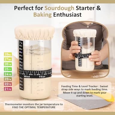 Sourdough Starter Kit, 34oz Sourdough Starter Jar, 2 Bread Proofing Baskets, Thermometer, Feeding Time Tracker, Metal Scraper, Easy to Clean, Complete Sourdough Bread Baking Supplies for Beginners - Image 3