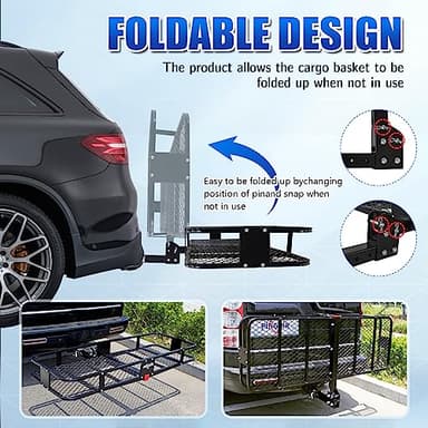 PINGDIR Folding Hitch Mount Cargo Carrier Hitch Rack Basket 60"*21.5"*6" Hauling Weight Capacity of 500 Lbs, Waterproof Cargo Bag 58" 19" 24", with Hitch Stabilizer,Cargo Net and Ratchet Straps - Image 3