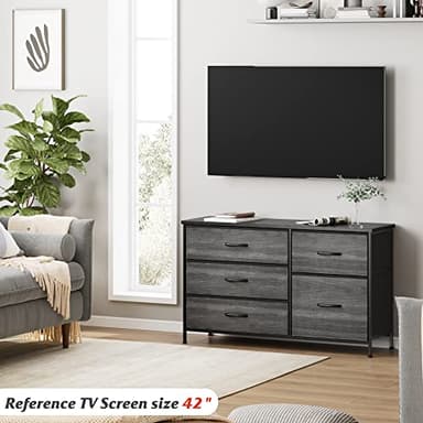 Nicehill Black Dresser for Bedroom with 5 Drawers, Chests of Drawers for Closet, Clothes, Nursery, Bedroom Dresser with Drawers,Black Wood Grain - Image 2