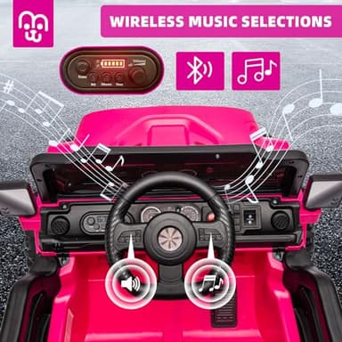 MINIATURE MOTORS 12V Kids Electric Ride on Truck Car Remote Control, Twin 35W Motors 3.5MPH Max Speed, Bluetooth USB Music Player, 4 Wheels Suspension LED Lights Safety Belt, Gift for Boy & Girl-Rosy - Image 4