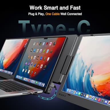 KYY Laptop Screen Extender, 15.6" Monitor Extender with Type-C Plug&Play, 1080P FHD Portable Triple Monitor for Laptop with Alloy Dual Display fit 13"-17", Portable Extended Screen for Mac/Wins/Chrome - Image 2