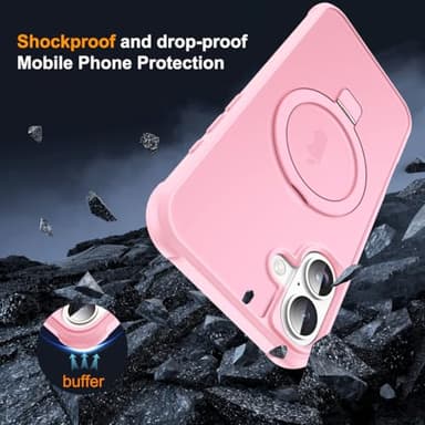 SKYLMW Compatible with iPhone 16 Case with Invisible Magnetic O-Ring Stand Military-Grade Translucent Case for iPhone 16 6.1" [Compatible with Mag-Safe][Great Grip Feeling], Pink - Image 7