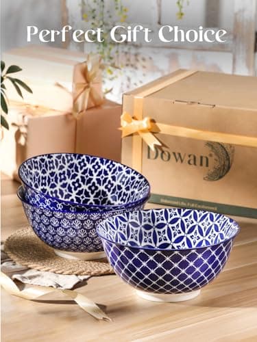 DOWAN Serving Bowls, Ceramic Large Salad Bowls Set, 8 inch 50oz Soup Bowls Set of 3 for Pho, Ramen, Pasta, Stackable and Microwave Safe, Home Kitchen Gift, Vintage Blue - Image 6
