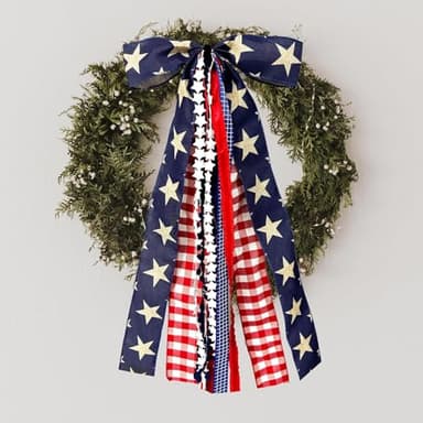 Large Patriotic Ribbon Bow, 4th of July Red White and Blue Bows Clip-On Star Sash Patriotic Wreaths for Front Door Indoor Outdoor Memorial Day Decoration - Image 3