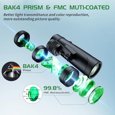 Binoculars for Adults, 10x42 HD High Powered Large Eyepiece FMC Lens BAK4 Prism Wide-Field IPX7 Waterproof Anti-Skid Anti Fog Easy Focus Binoculars for Bird Watching Travel Cruise - Image 4