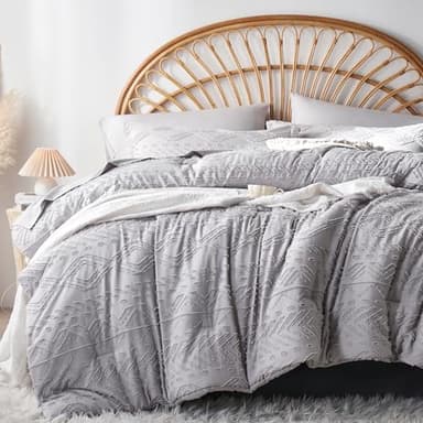 akkialla Boho Full Size 7 Piece Bedding Set, Light Grey, Microfiber Comforter Set with Sheets, Pillowcases and Shams for All Seasons - Image 2