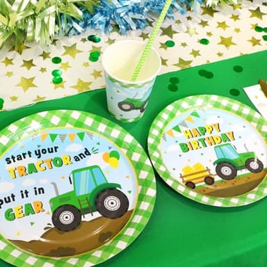 Tractor Party Supplies Decorations, Disposable Kids Birthday Paper Plates and Napkins Set with Cups and Straws for 24 Guests, 120 Pcs Party Dessert Dinnerware - Image 7