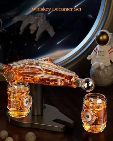 Kollea Birthday Gifts for Men Dad, Galaxy Spaceship Whiskey Decanter Sets for Men, Spacecraft Limited Edition, 2 Funny Shot Glasses, Unique Guys Brother Gift Idea, Liquor Decanter for Bar, Anniversary - Image 4