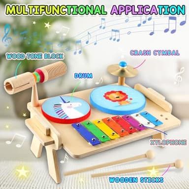 DIFFYBOX Kids Drum Set, Baby Musical Instruments Toys for Toddlers, 7 in 1 Wooden Xylophone Toddler Drum Set Percussion Instruments Musical Toys Birthday Gifts for Children Boys and Girls - Image 5