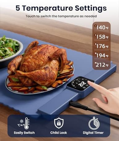 Relixcozy Food Warming Mat for Food, Electric Warming Tray with 5 Temp-Settings to Keep Food Warm at Party, Foldable Heating Pad for Food – Easy Storage, Silicone Food Warming Pad, Easy to Clean - Image 2
