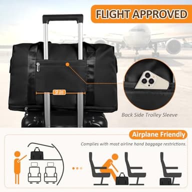 Expandable Travel Duffle Bag, Waterproof Weekender Overnight Bags for Women Men Hospital Bag for Women Labor Delivery Carry on Bag with Toiletry Bag for Travel Gym Airplanes(Black, Large) - Image 5