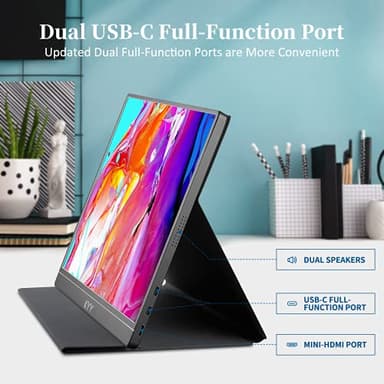 KYY Portable Monitor 15.6'' 1080P FHD USB-C Laptop Monitors w/Smart Cover & Dual Speaker, HDMI Computer Display IPS HDR External Gaming Monitor for PC Phone Mac Xbox PS4 Switch[Upgraded] - Image 4