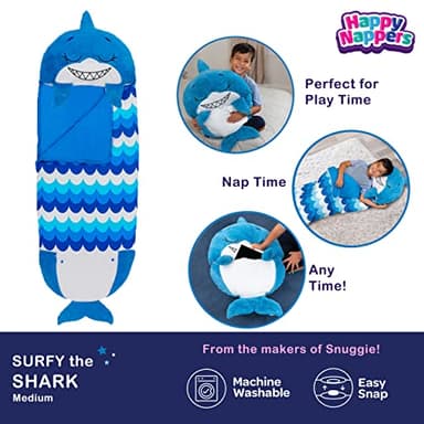 Happy Nappers Pillow & Sleepy Sack- Comfy, Cozy, Compact, Super Soft, Warm, All Season, Sleeping Bag with Pillow- Blue Shark (Medium- 54” x 20”) - Image 2