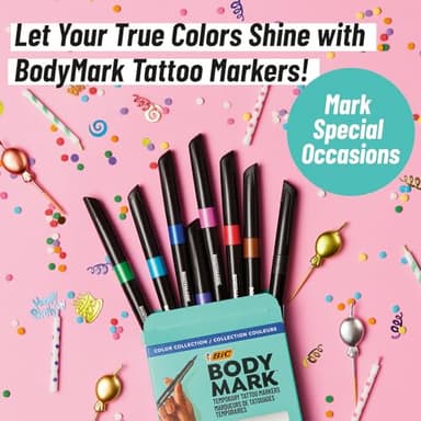 BIC BodyMark Temporary Tattoo Markers for Skin, Artist's Set, Mixed Tip, 8-Count Pack of Assorted Colors, Skin-Safe*, Cosmetic Quality - Image 3