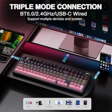 AULA F99 Pro Wireless Mechanical Keyboard with Knob,Tri-Mode BT5.0/USB-C/2.4GHz Hot Swappable Keyboard,Pre-lubed Switches,RGB Backlit Computer Gaming Keyboards - Image 3