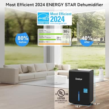 Gasbye 4500 Sq.Ft. Most Efficient Energy Star 2024 Dehumidifier for Basement with Drain Hose, Max 115 Pints/D Dehumidifier for Large Room, [45dB Quiet Compressor], Easy Drainage, Auto-restart, Black - Image 2