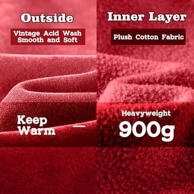 FAIABLE Mens Hoodies Oversized Unisex Acid Wash Hoodie Heavyweight Fleece Vintage Washed Distress Cotton Sweatshirt Men Women Couples Streetwear College Casual Fall Winter Autumn 2025 Red - Image 4