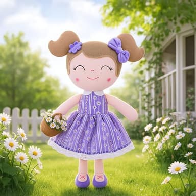 Gloveleya Baby Girl Gifts Soft Plush Doll – Lavender Daisies 16 Inch Cuddle Toy with Basket, Collectible Keepsake Birthday Easter Baby Shower Christmas for Girls - Image 4