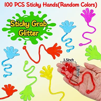 100PCS Glitter Sticky Hands Party Favors for Kids 4-8 8-12 Birthday Supplies Halloween Goodie Bag Stuffers Classroom Treasure Box Carnival Prizes Bulk Treat Trinkets Pinata Stuff Mini Stretchy Toys - Image 2