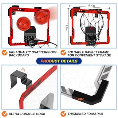 ropoda Indoor Basketball Hoop, Mini Hoop with 7 LED Lights, 3 Modes Scoreboard, Mini Hoop with 4 Balls Over The Door, Basketball Hoop Indoor, Toys Gifts for Kids Adults - Image 4